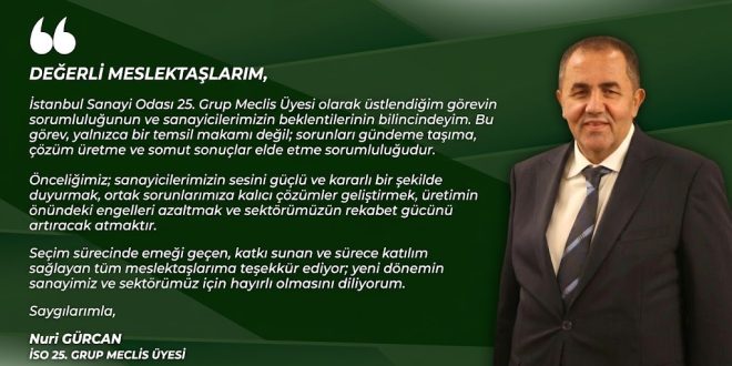 MOBSAD Yönetim Kurulu Başkanı Nuri Gürcan, İSO 25. Grup Meclis Üyesi